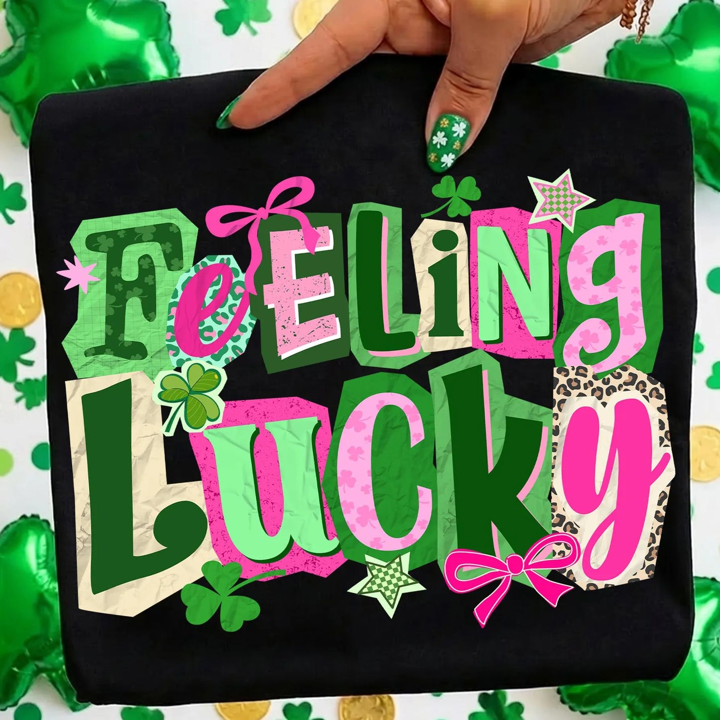 Feeling Lucky St Patricks PNG, Retro Patrick Shirt Design, Coquette Clover Sublimation, Lucky Shamrock Digital Download