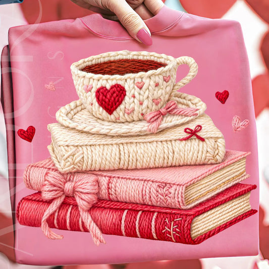Crochet Books and Coffee Png, Yarn Texture Valentine Cup Sublimation Digital Download
